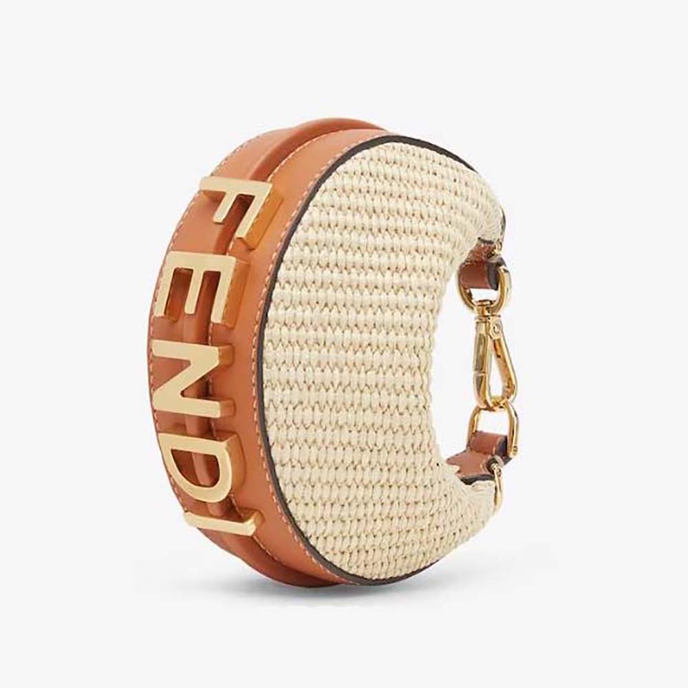 Front view of Fendi Women Nano Fendigraphy Natural Raffia Charm bag