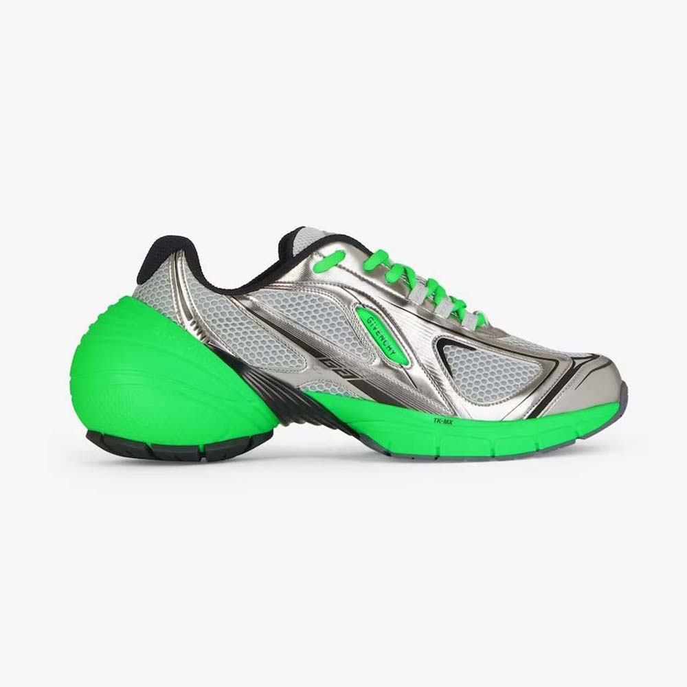 Side profile of Givenchy Unisex TK-MX Runner Sneakers in Mesh-Green