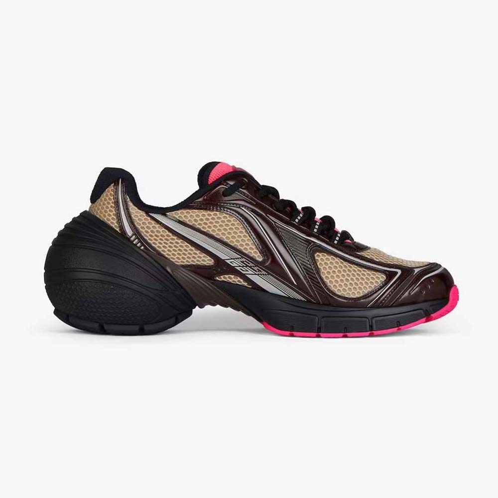 Side view of Givenchy Unisex TK-MX Runner Sneakers in Mesh-Pink brown tone