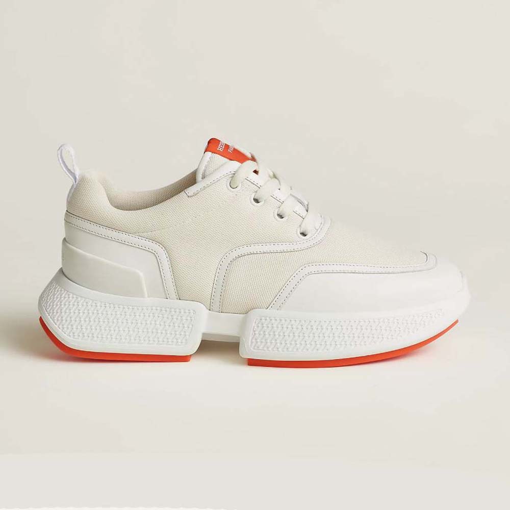 Side profile of Hermes Unisex Giga Sneaker in stitched mesh and calfskin-white