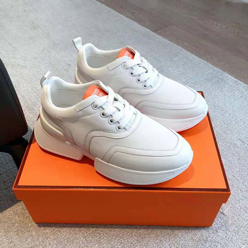 Hermes Unisex Giga Sneaker in Stitched Mesh and Calfskin-White - image 4