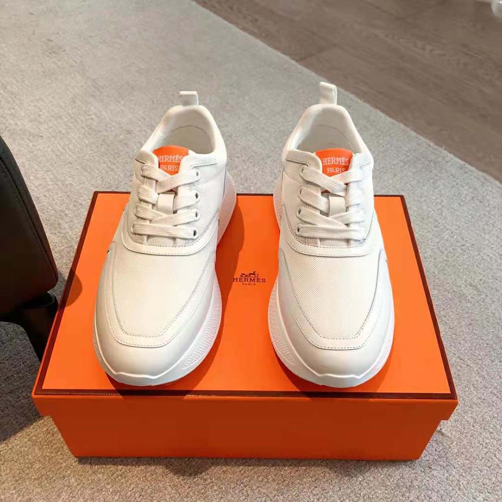 Hermes Unisex Giga Sneaker in Stitched Mesh and Calfskin-White - image 6