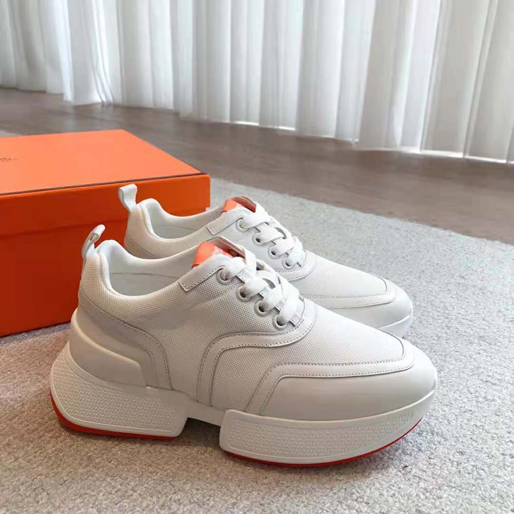 Hermes Unisex Giga Sneaker in Stitched Mesh and Calfskin-White - image 5