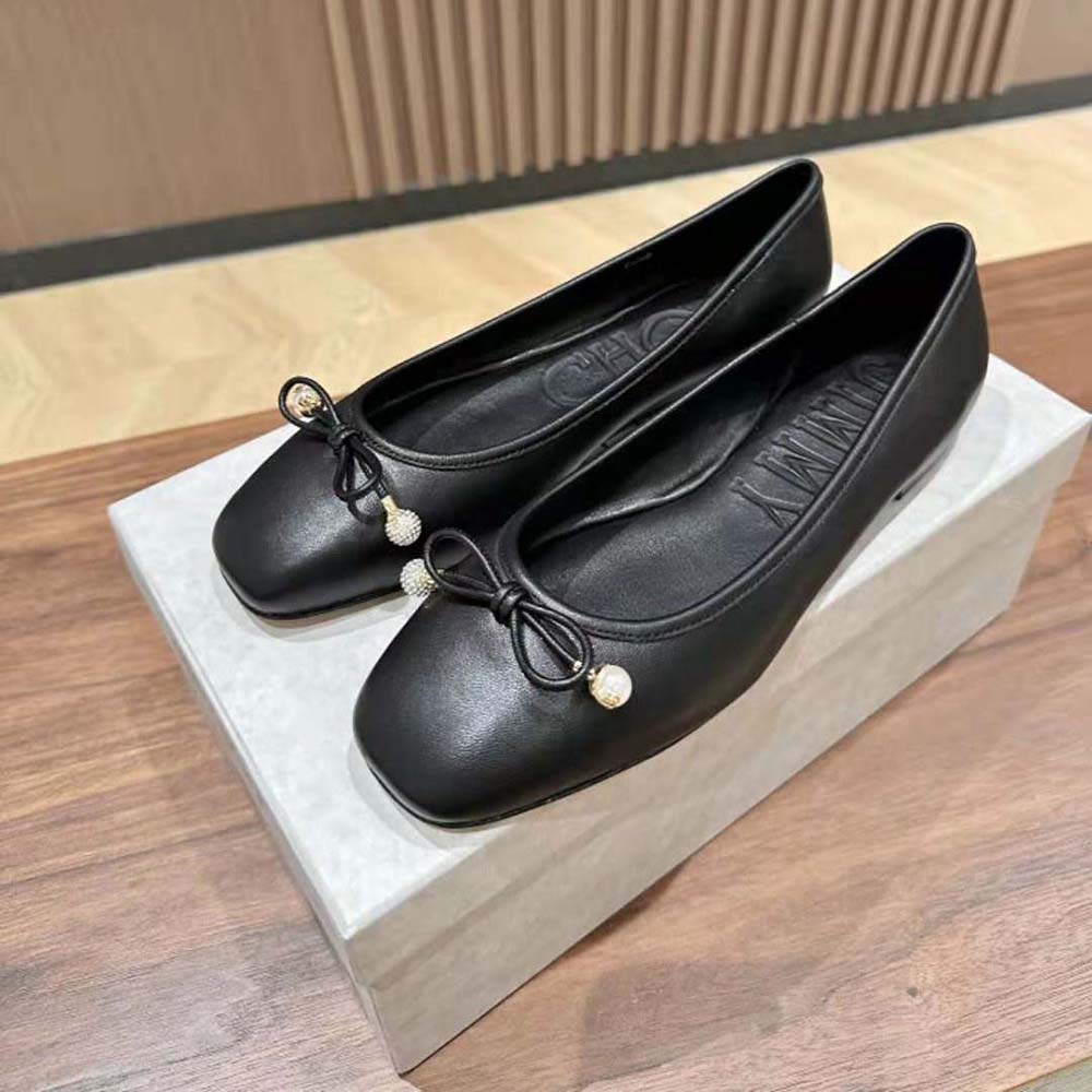 Jimmy Choo Women Elme Flat Black Nappa Leather Flats with Pearl Embellishment - image 4