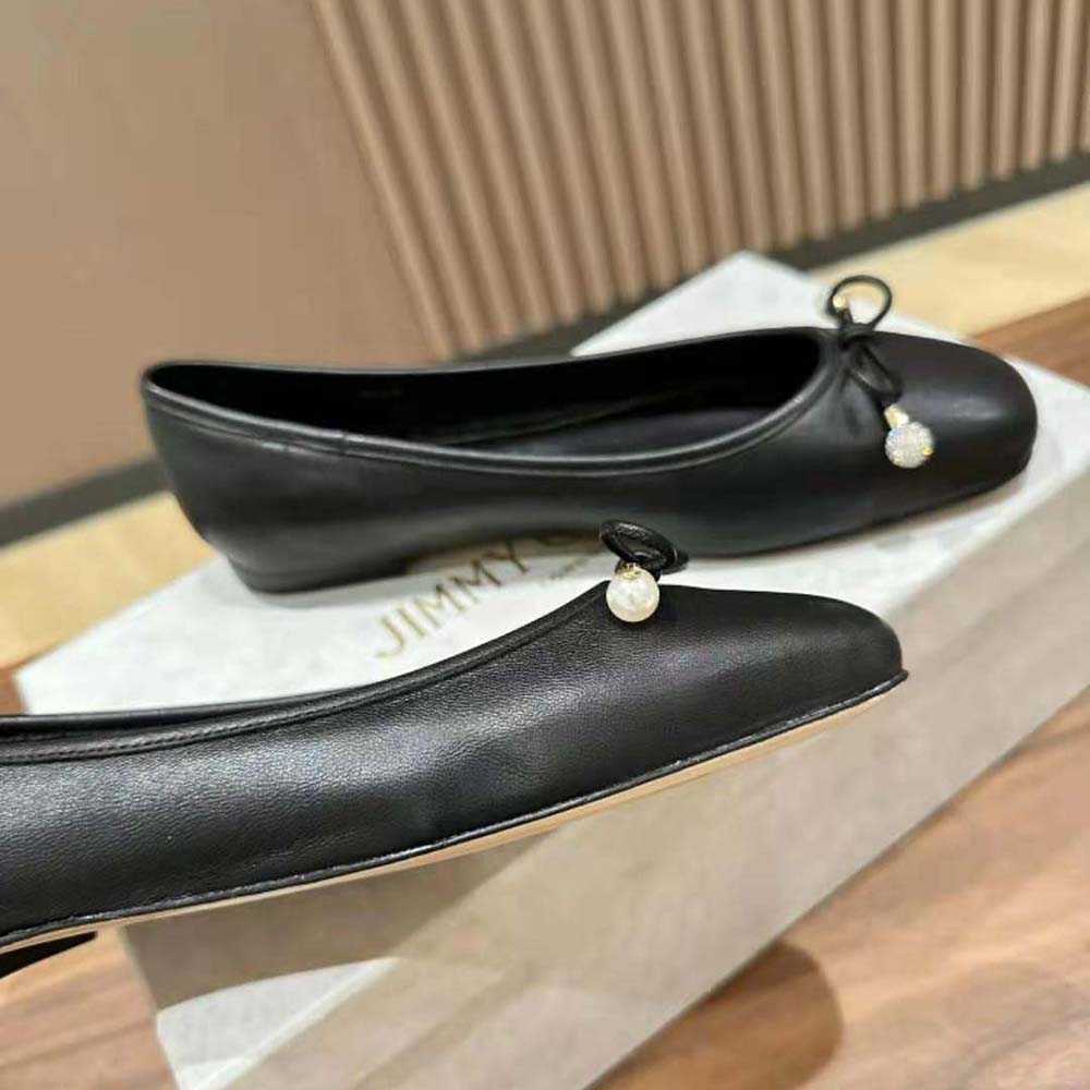 Jimmy Choo Women Elme Flat Black Nappa Leather Flats with Pearl Embellishment - image 5