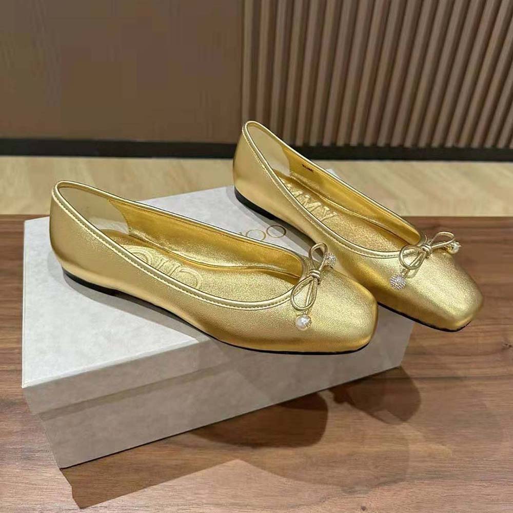 Top view showing gold metallic nappa leather on Jimmy Choo Elme Flats