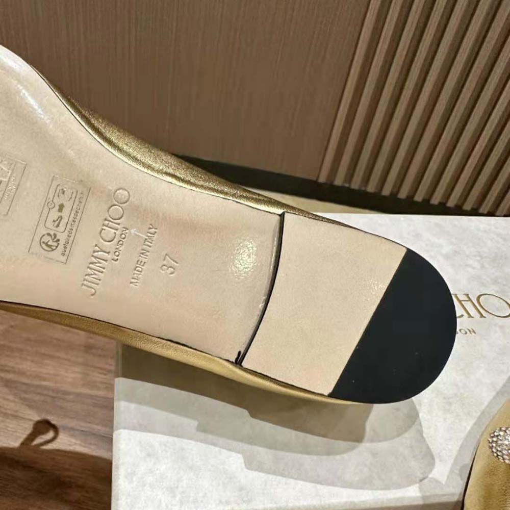 Jimmy Choo Women Elme Flat Gold Metallic Nappa Leather Flats with Pearl Embellishment - image 9