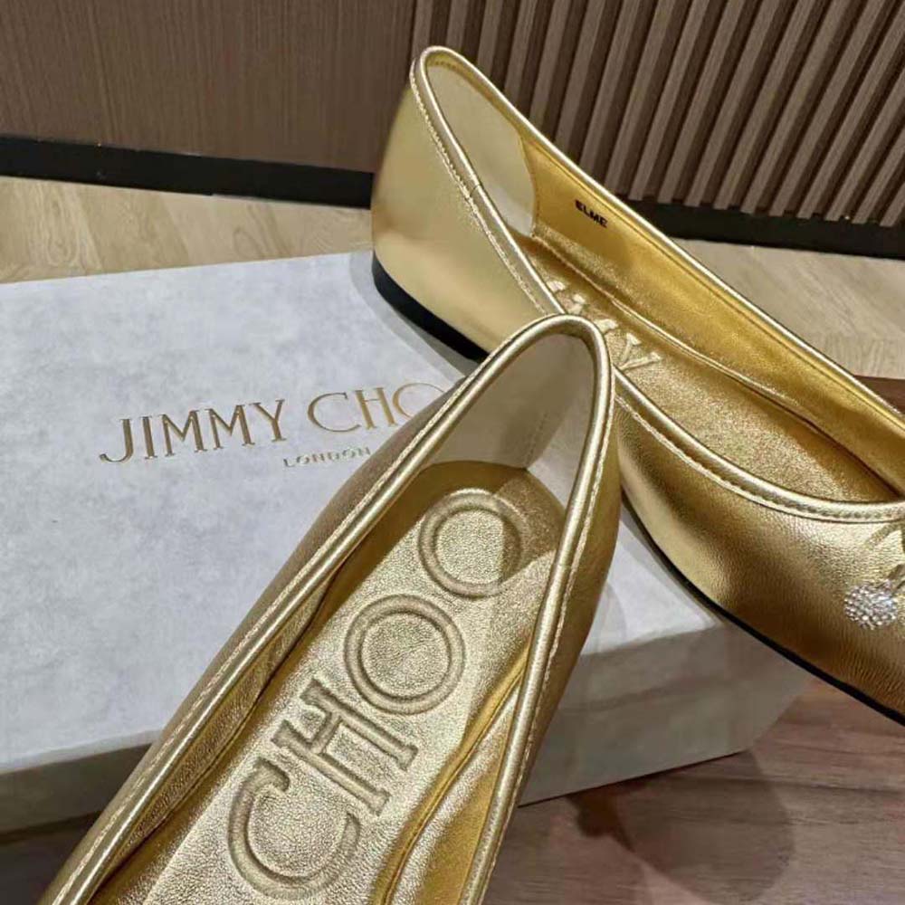 Jimmy Choo Women Elme Flat Gold Metallic Nappa Leather Flats with Pearl Embellishment - image 6