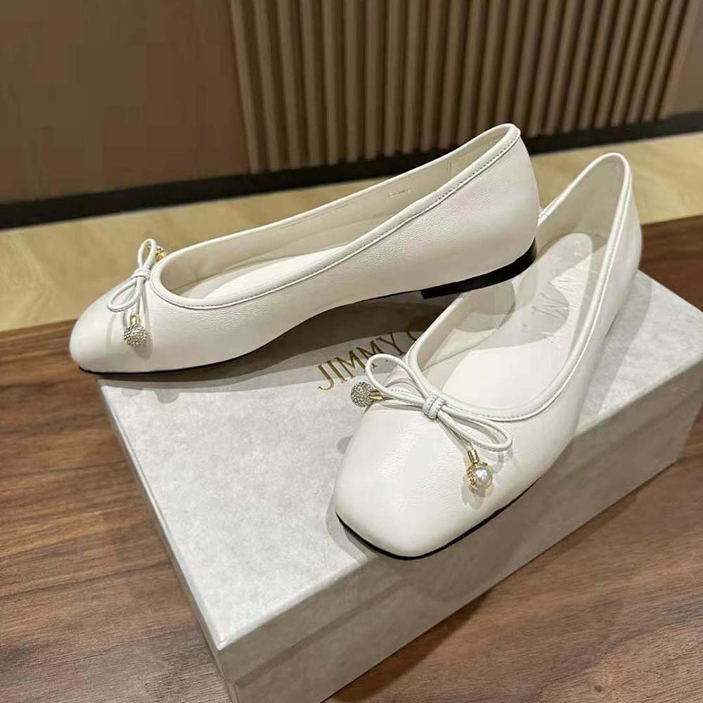 Jimmy Choo Women Elme Flat Latte Nappa Leather Flats with Pearl Embellishment - image 5