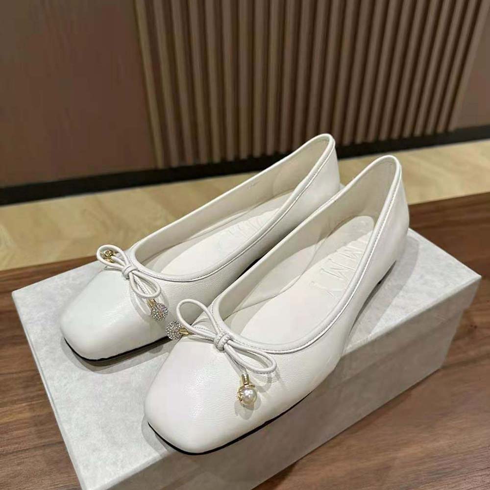 Jimmy Choo Women Elme Flat Latte Nappa Leather Flats with Pearl Embellishment - image 4