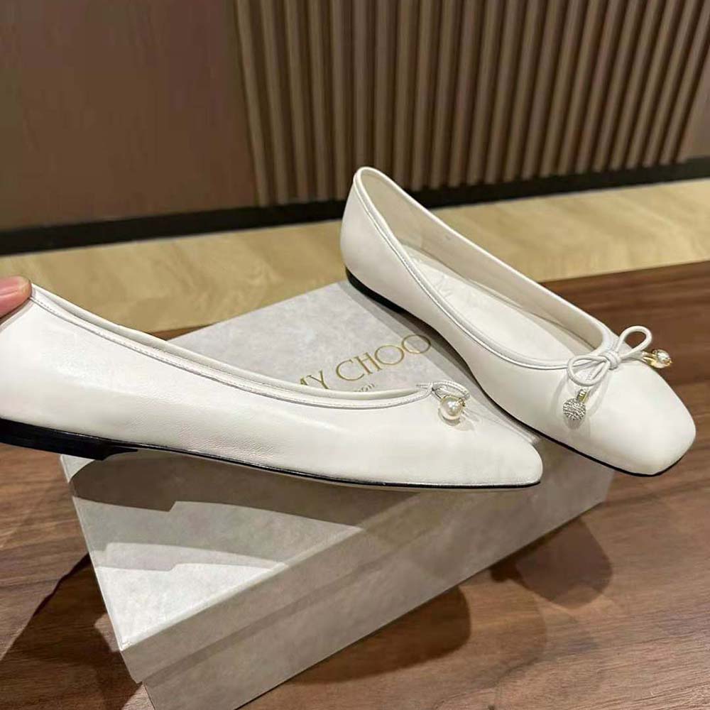 Jimmy Choo Women Elme Flat Latte Nappa Leather Flats with Pearl Embellishment - image 6