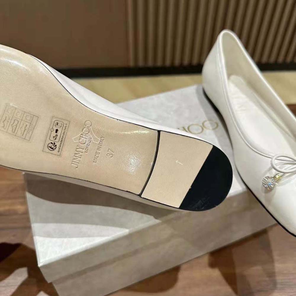 Jimmy Choo Women Elme Flat Latte Nappa Leather Flats with Pearl Embellishment - image 10