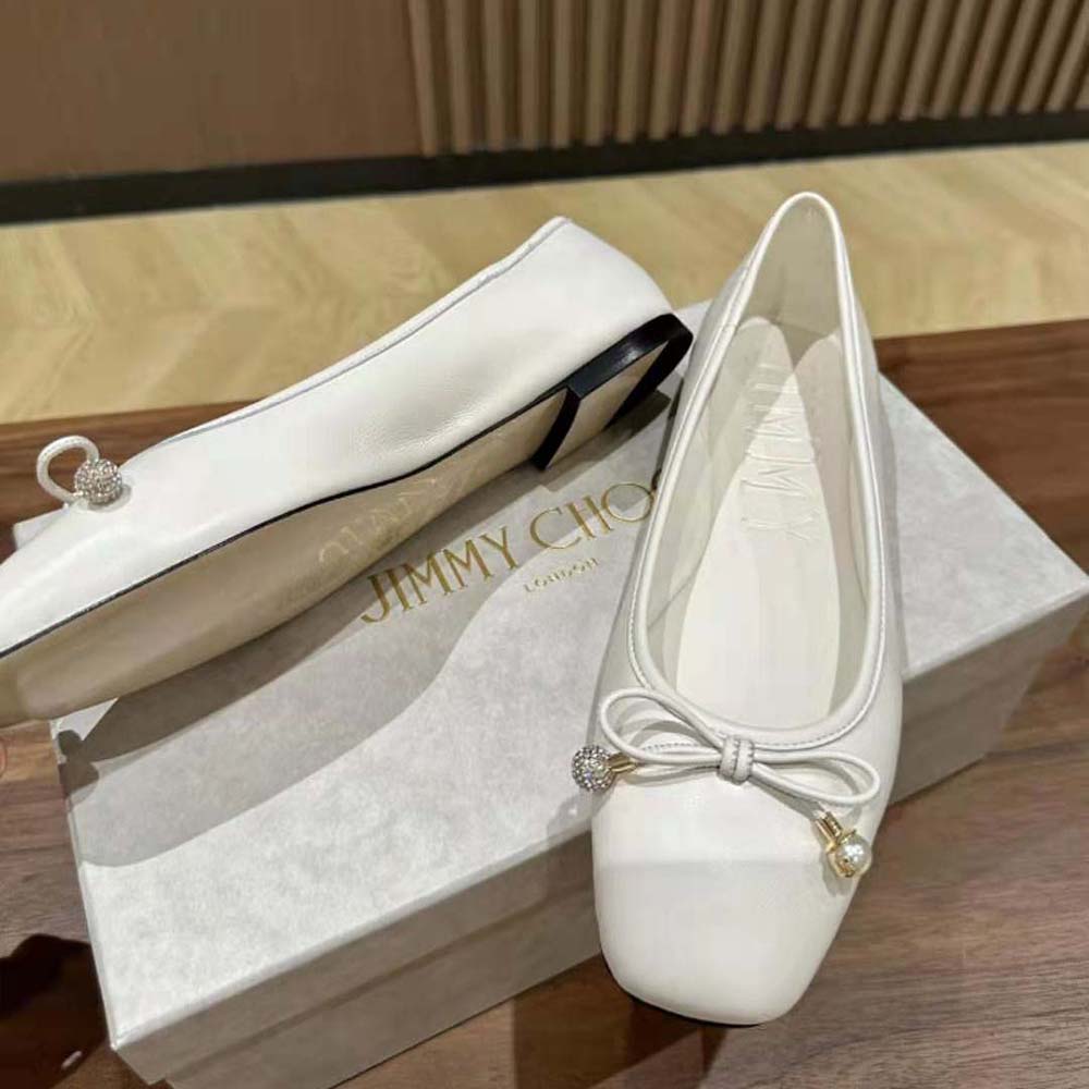 Jimmy Choo Women Elme Flat Latte Nappa Leather Flats with Pearl Embellishment - image 7