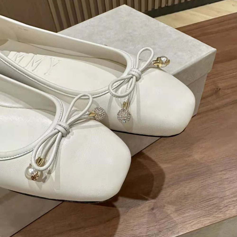 Jimmy Choo Women Elme Flat Latte Nappa Leather Flats with Pearl Embellishment - image 8