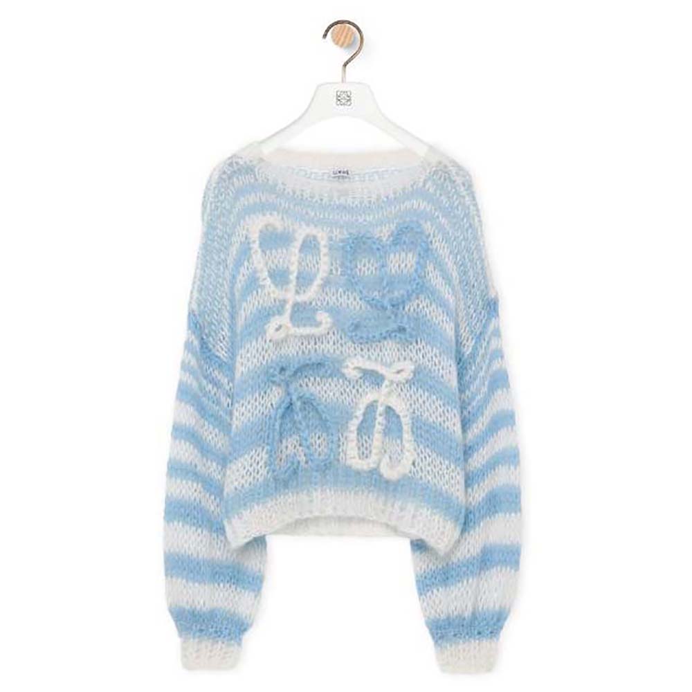 Front view of Loewe Women Anagram Sweater in Mohair-Blue