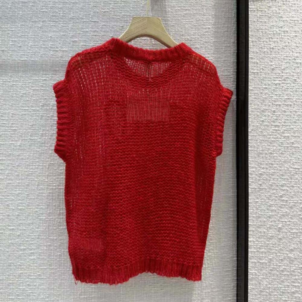 Side angle showing relaxed fit of Loewe Women Anagram Vest in Mohair