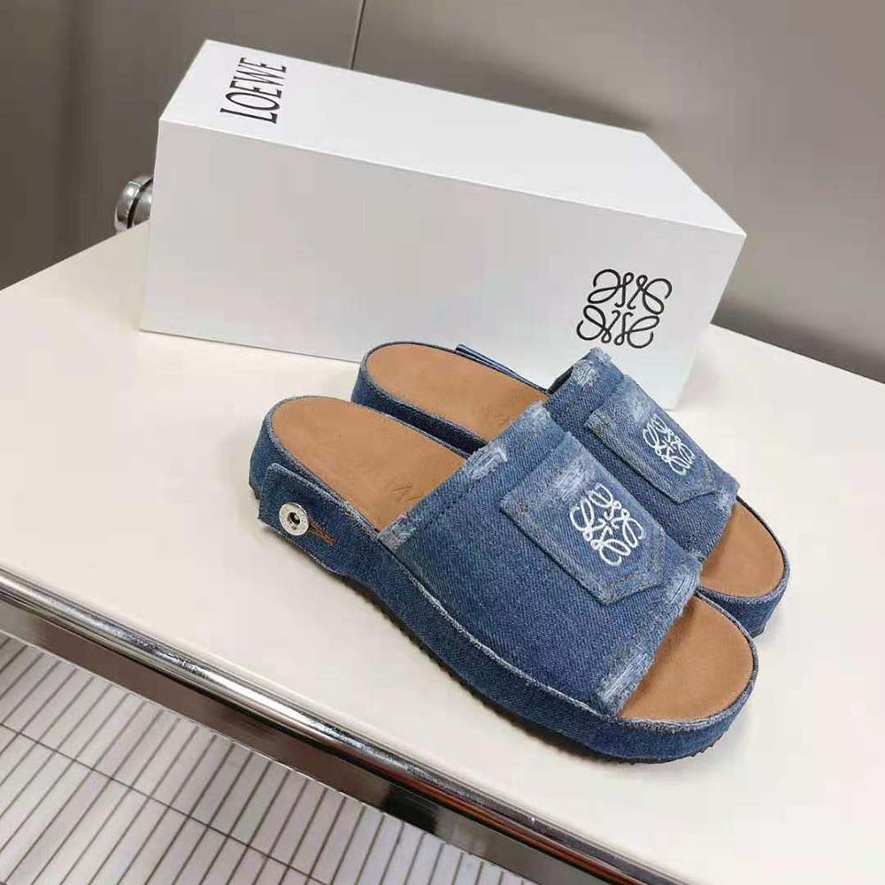 Loewe Women Deconstructed Slide in Denim-Navy - image 4