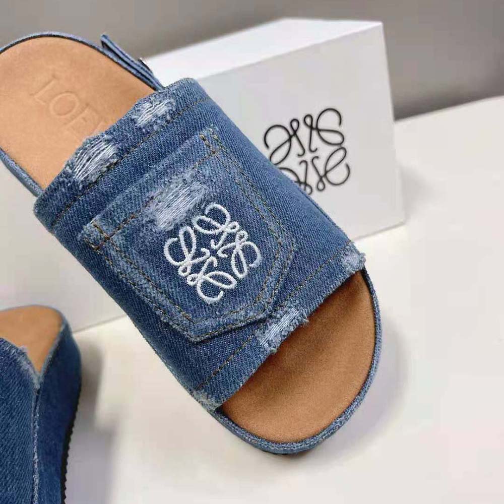 Loewe Women Deconstructed Slide in Denim-Navy - image 8
