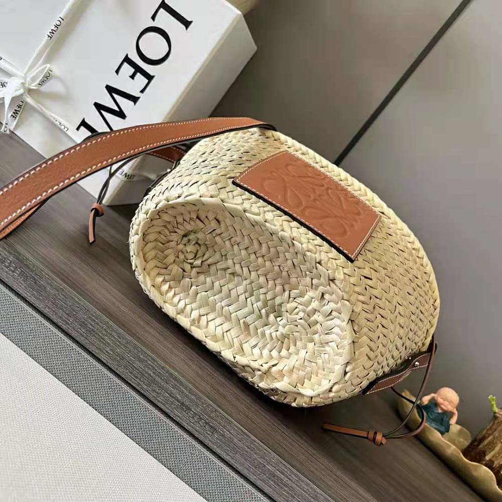 Loewe Women Drawstring Bucket Bag in Palm Leaf and Calfskin-Brown - image 6