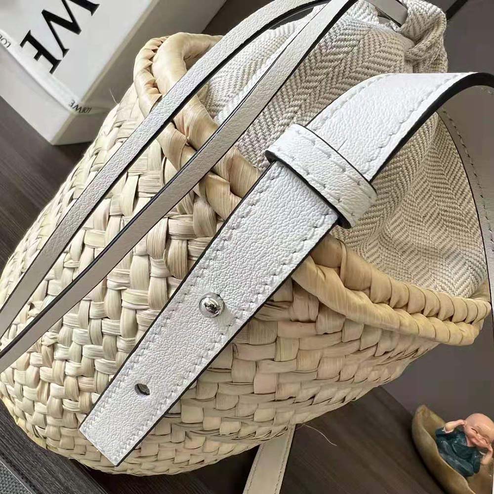 Loewe Women Drawstring Bucket Bag in Palm Leaf and Calfskin-White - image 8