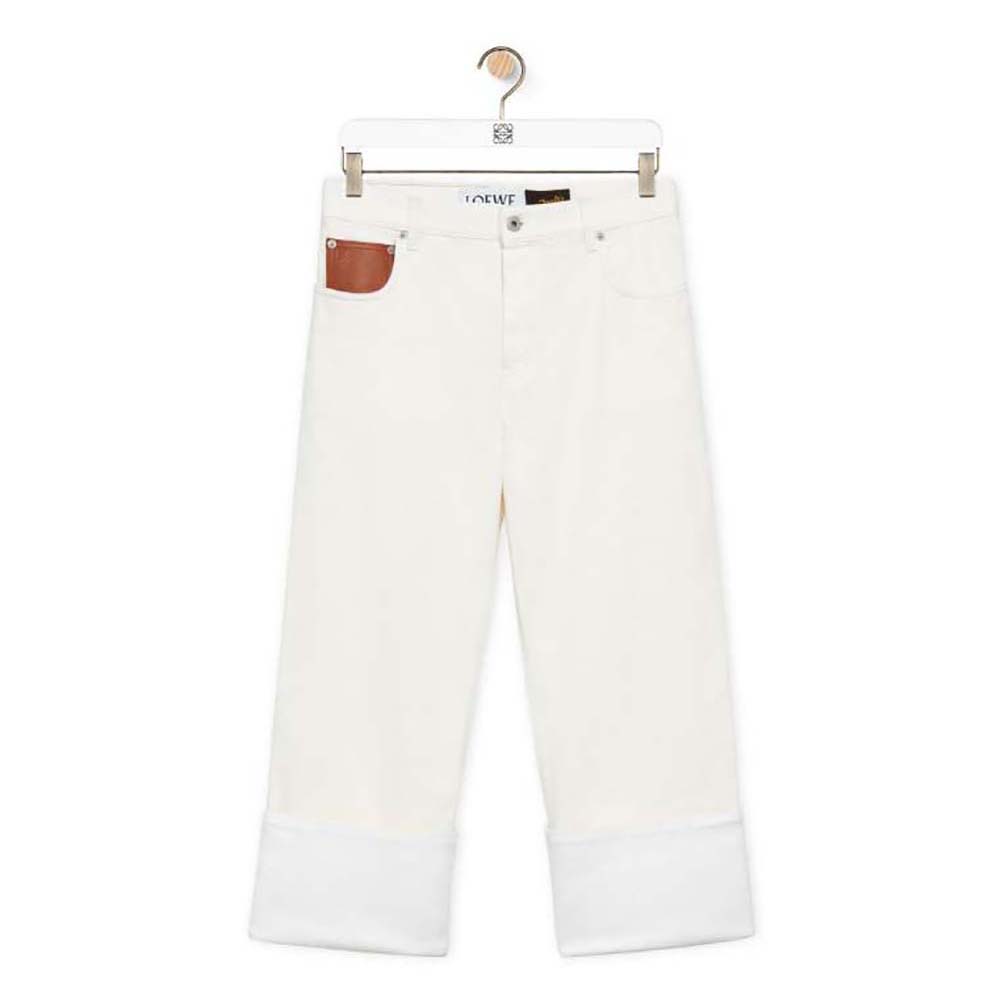 Front view of Loewe Women Fisherman Turn up Jeans in Denim-White