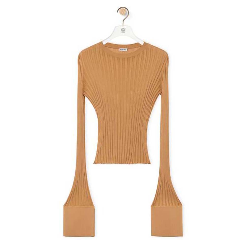 Front view of Loewe Women Long Sleeve Top in Viscose-Beige