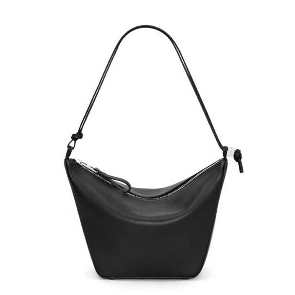 Front view of Loewe Women Mini Hammock Hobo Bag in Classic Calfskin-Black