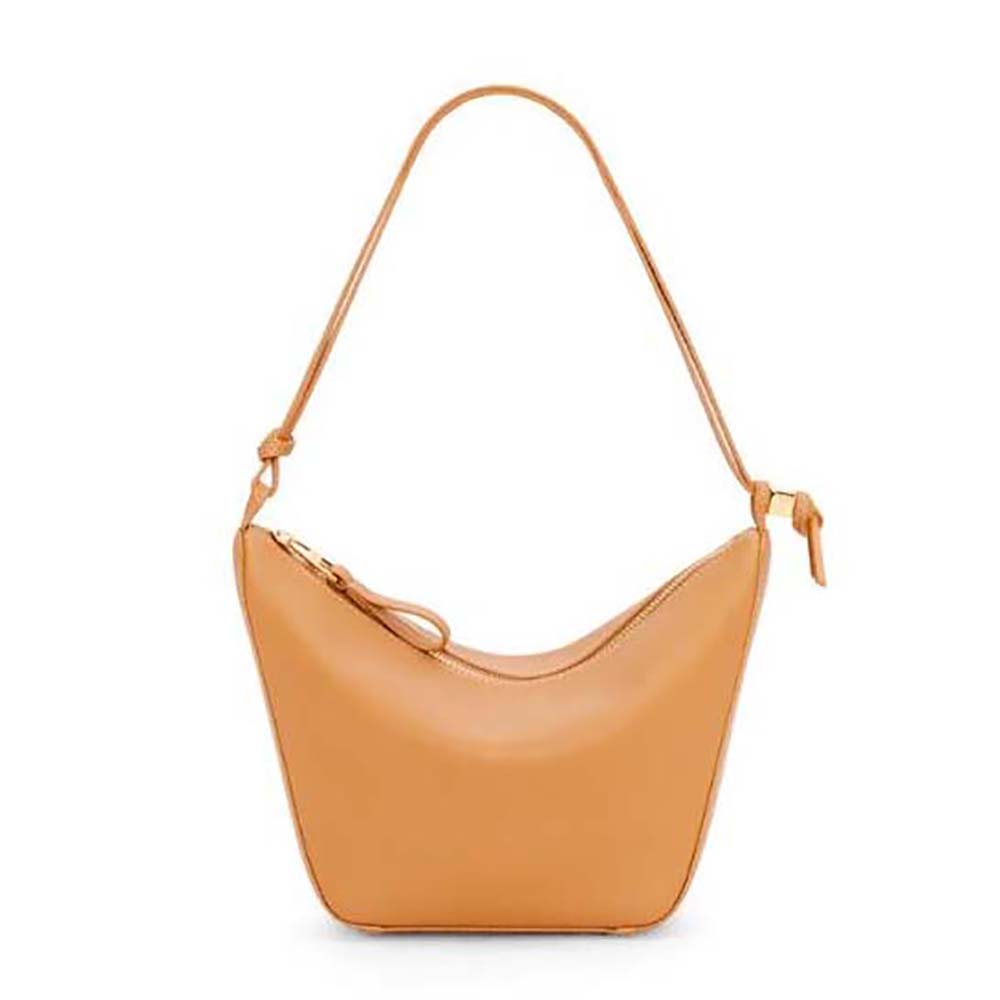 Front view of Loewe Women Mini Hammock Hobo Bag in classic brown calfskin