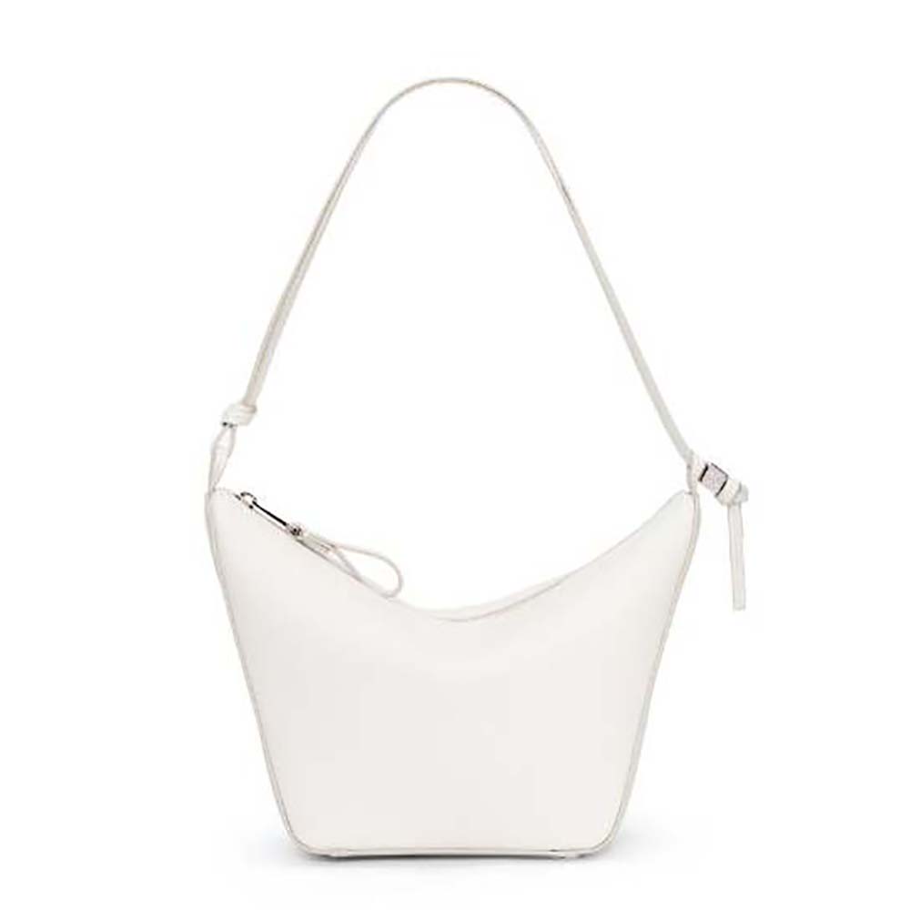 Front view of Loewe Women Mini Hammock Hobo Bag in Classic Calfskin-White