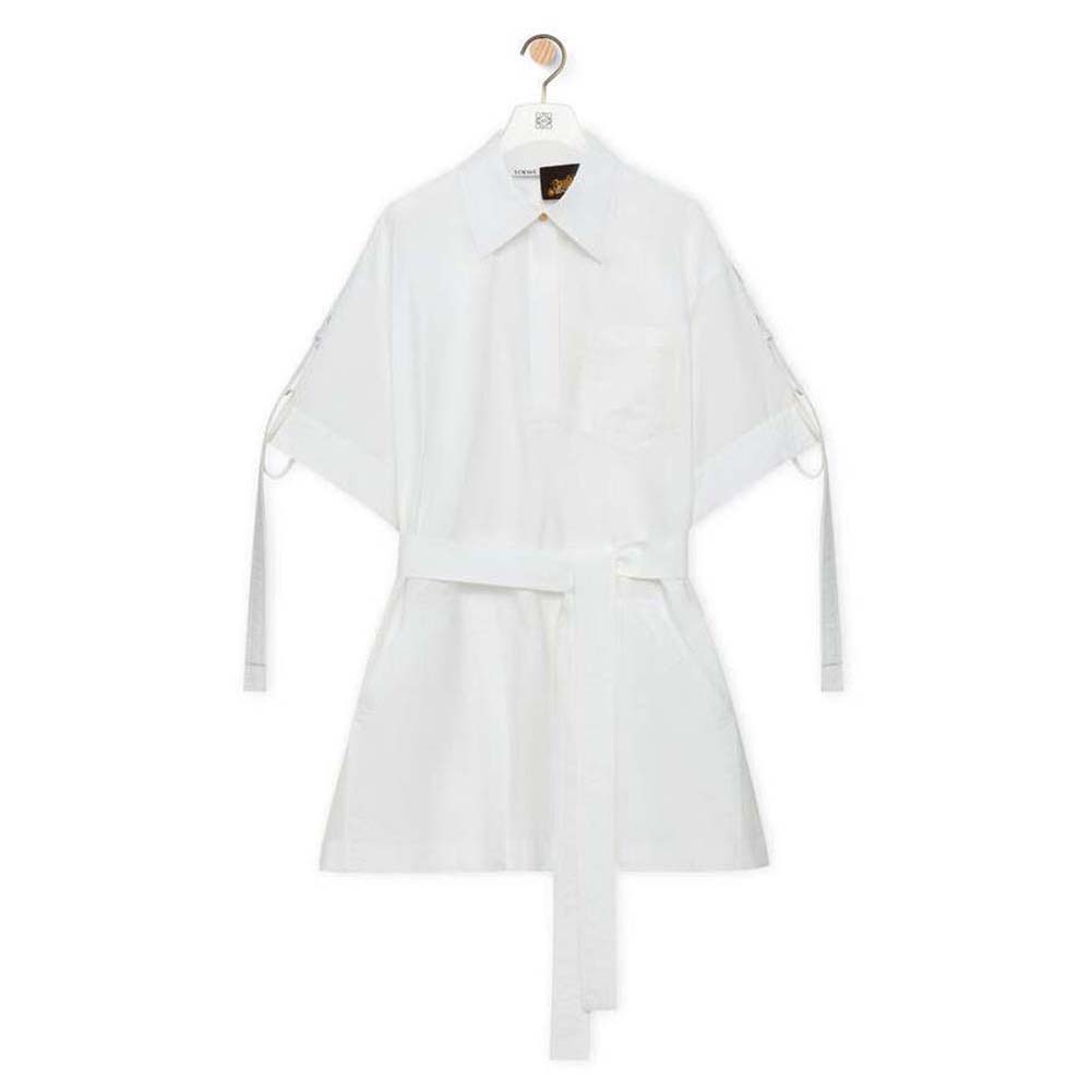 Front view of Loewe Women Workwear Mini Dress in Cotton white fabric