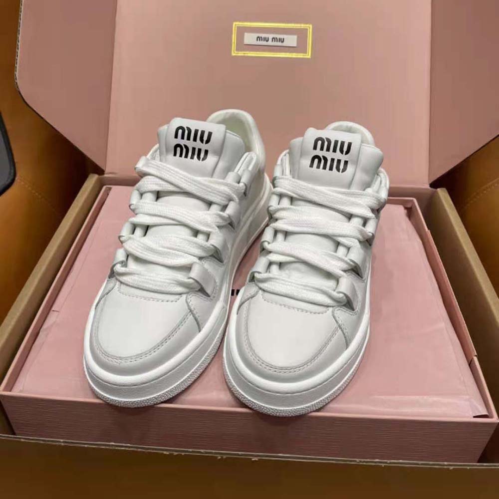 Top view showing lace-up closure on Miu Miu Women Leather Sneakers