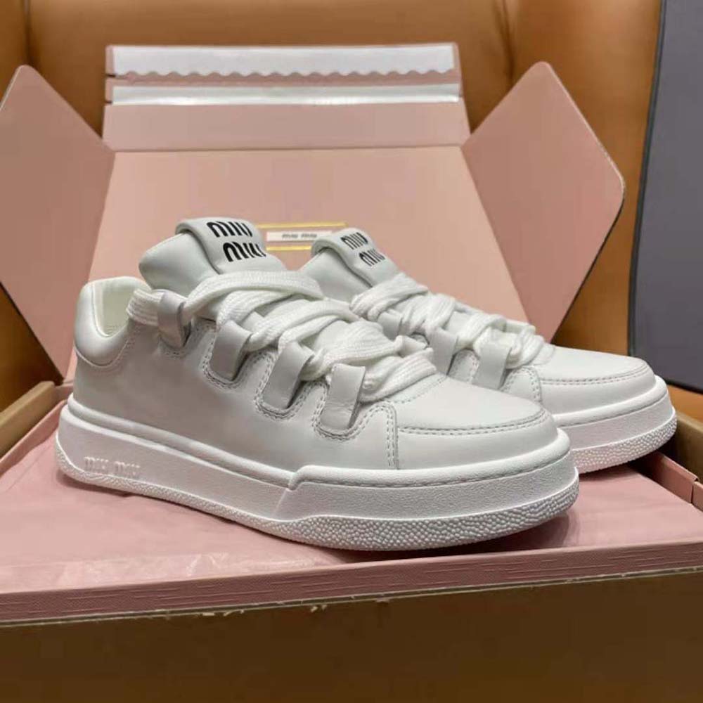 Miu Miu Women Leather Sneakers with Lettering Logo - image 4