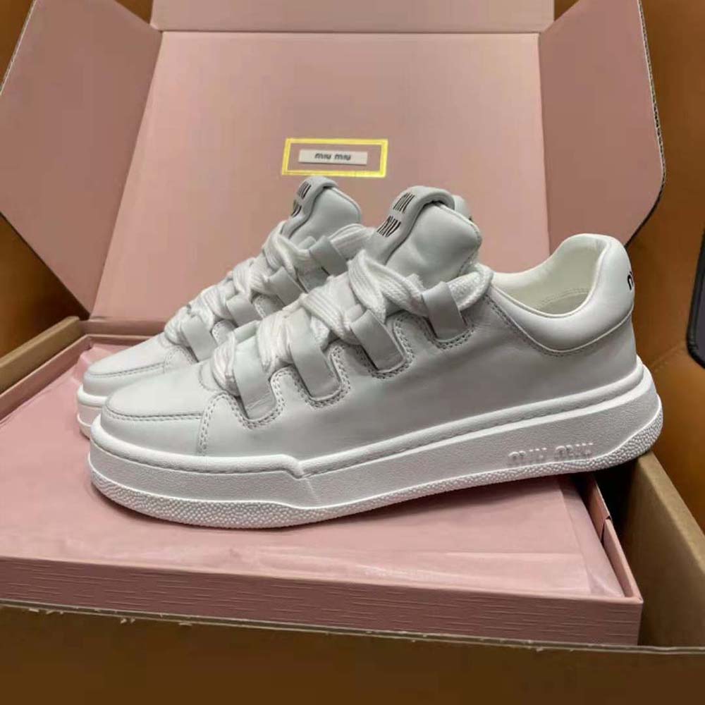 Miu Miu Women Leather Sneakers with Lettering Logo - image 5