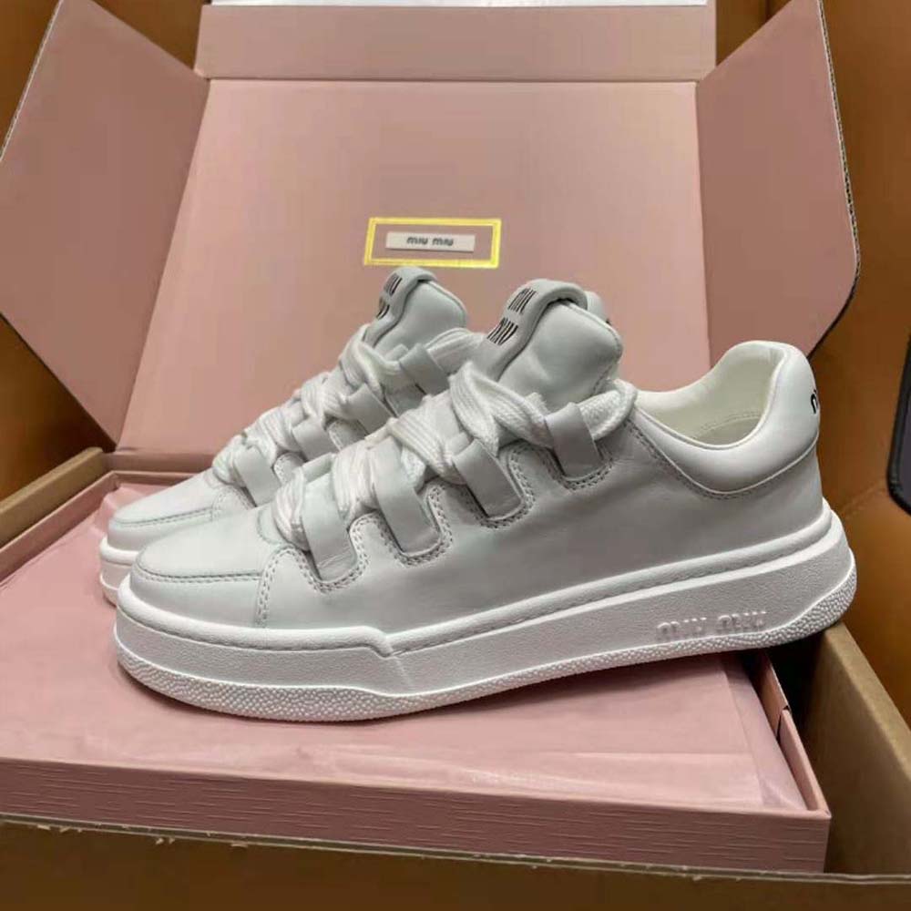 Miu Miu Women Leather Sneakers with Lettering Logo - image 7