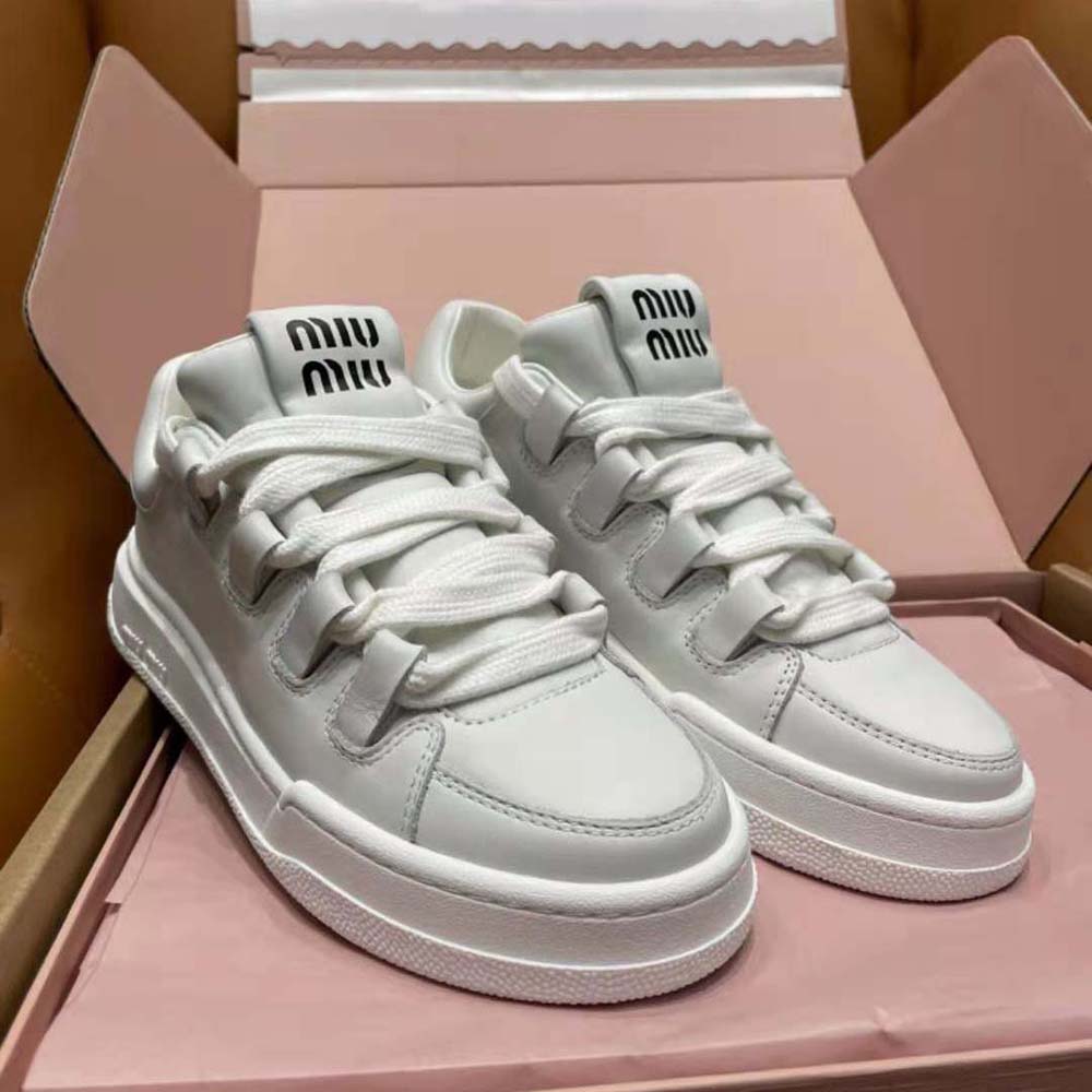 Miu Miu Women Leather Sneakers with Lettering Logo - image 6