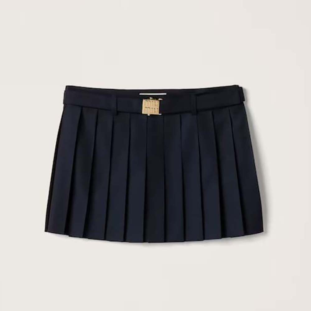Front view of Miu Miu Women Pleated Batavia Miniskirt in black