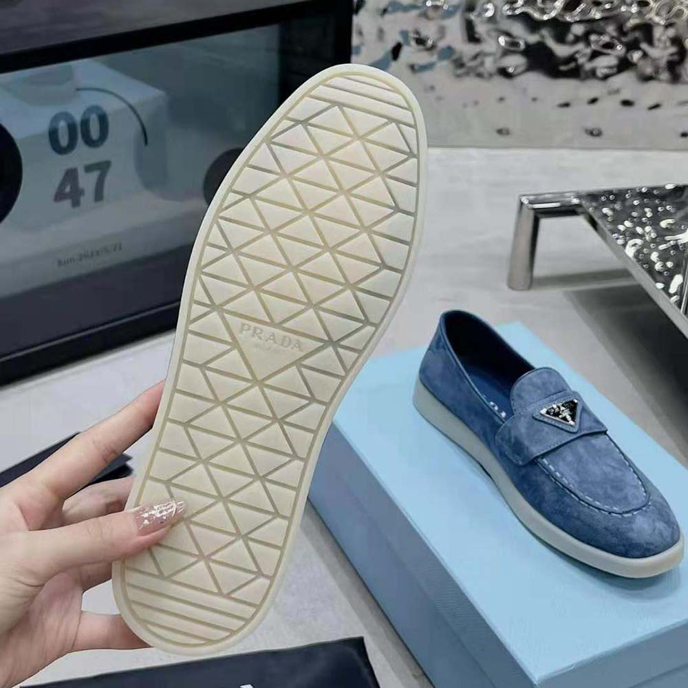 Prada Men Suede Loafers with Enameled Triangle Logo - image 9