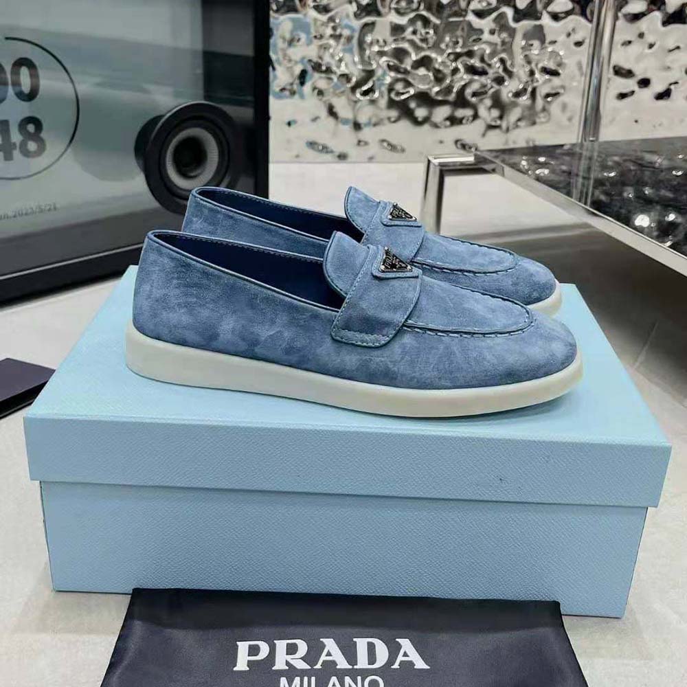 Prada Men Suede Loafers with Enameled Triangle Logo - image 5