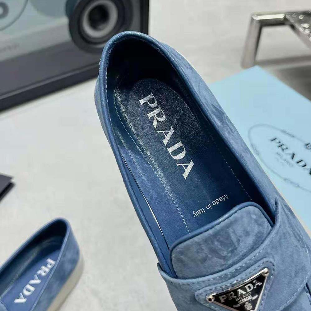 Prada Men Suede Loafers with Enameled Triangle Logo - image 8