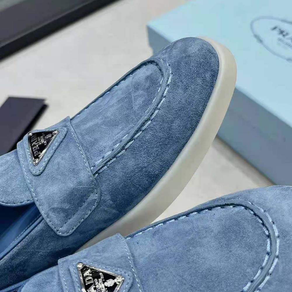 Prada Men Suede Loafers with Enameled Triangle Logo - image 7