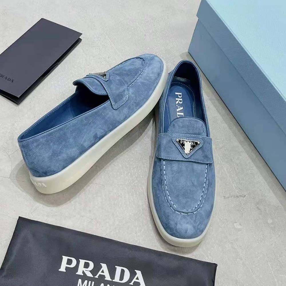 Prada Men Suede Loafers with Enameled Triangle Logo - image 6