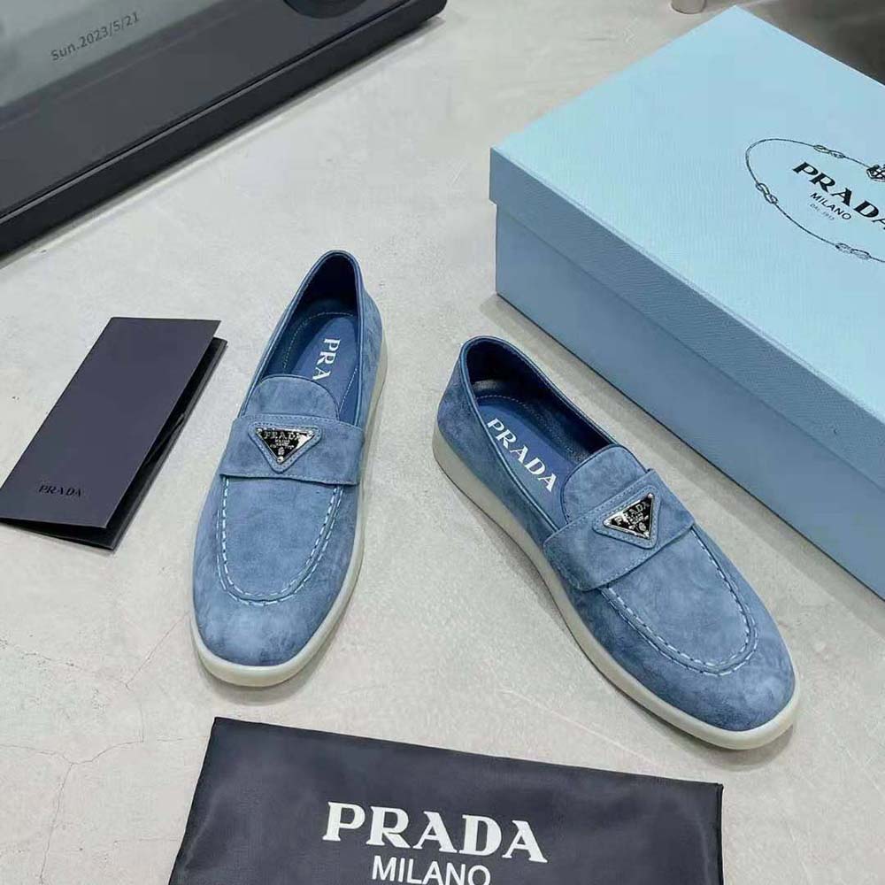 Top view of Prada Men Suede Loafers showing classic slip-on silhouette
