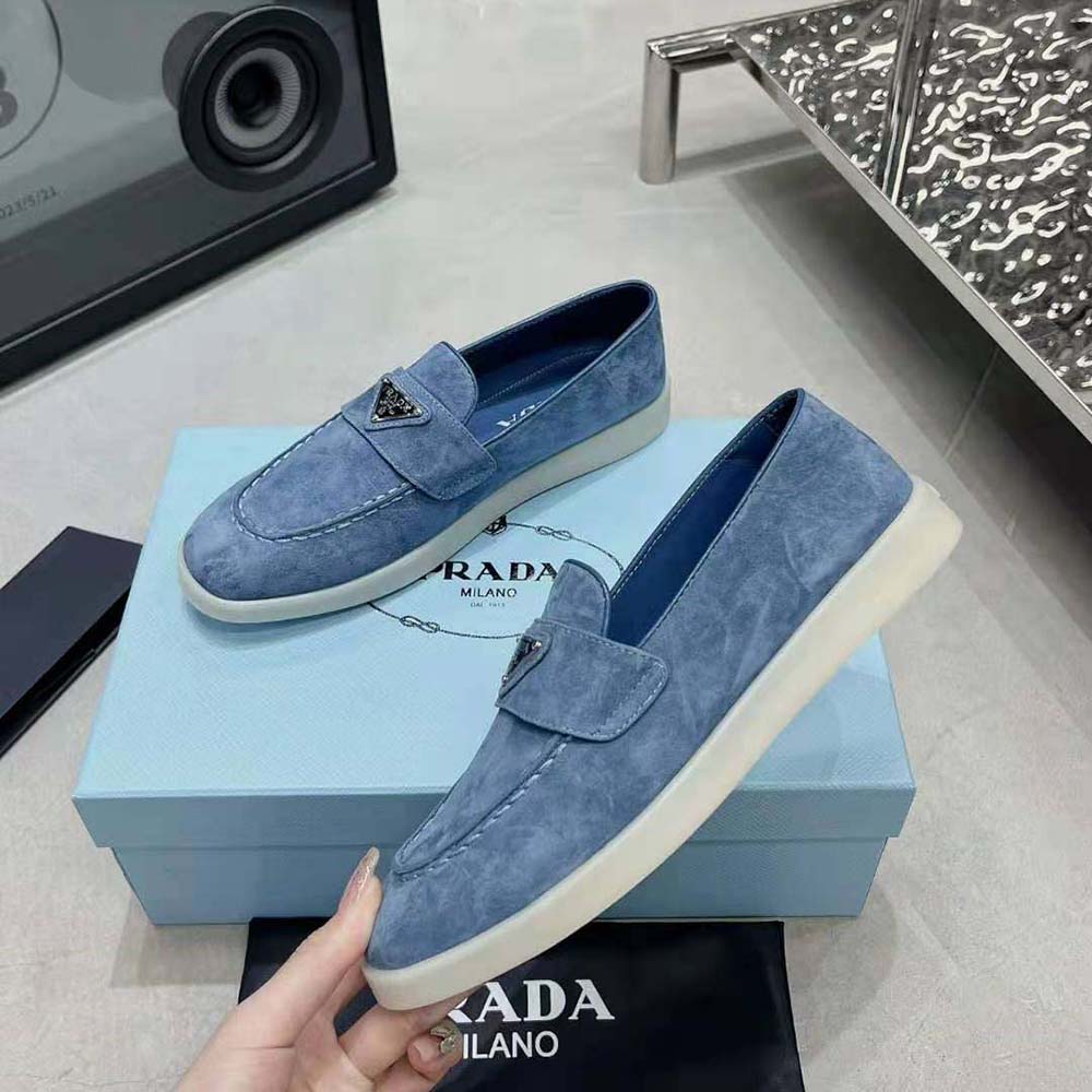 Prada Men Suede Loafers with Enameled Triangle Logo - image 4
