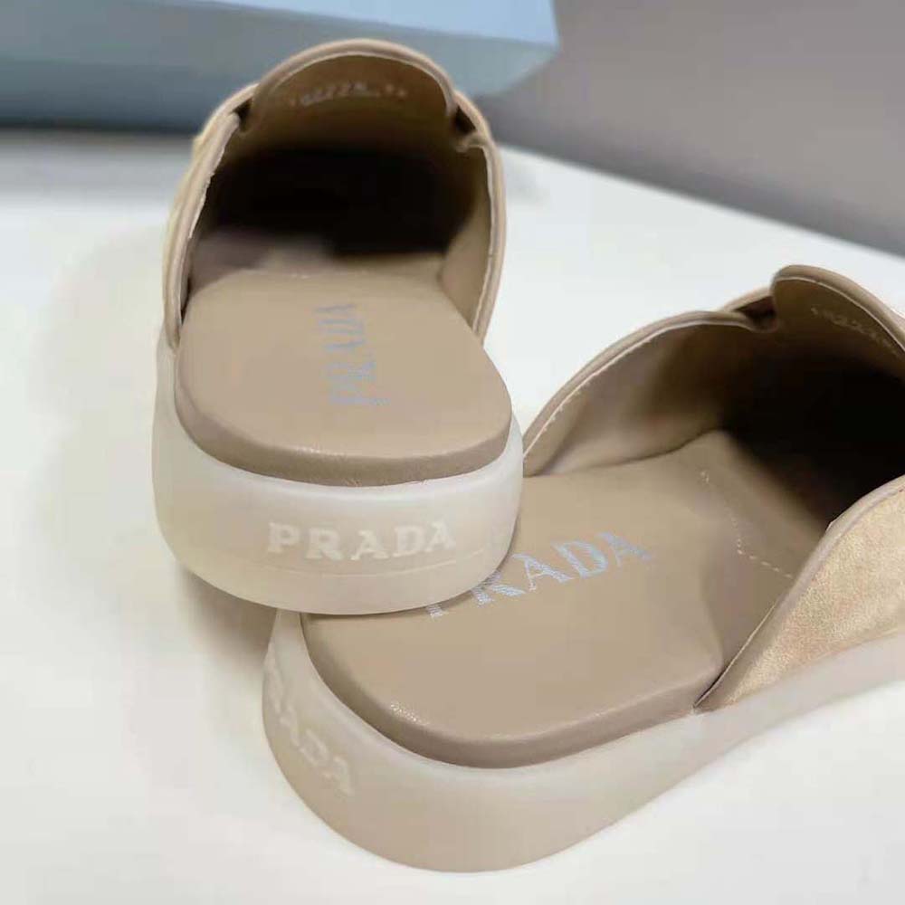Prada Unisex Suede Leather Sabots with Enameled Metal Triangle Logo-Brown - image 8