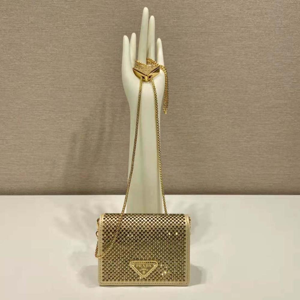 Close-up of crystal embellishments on Prada Women Cardholder Gold