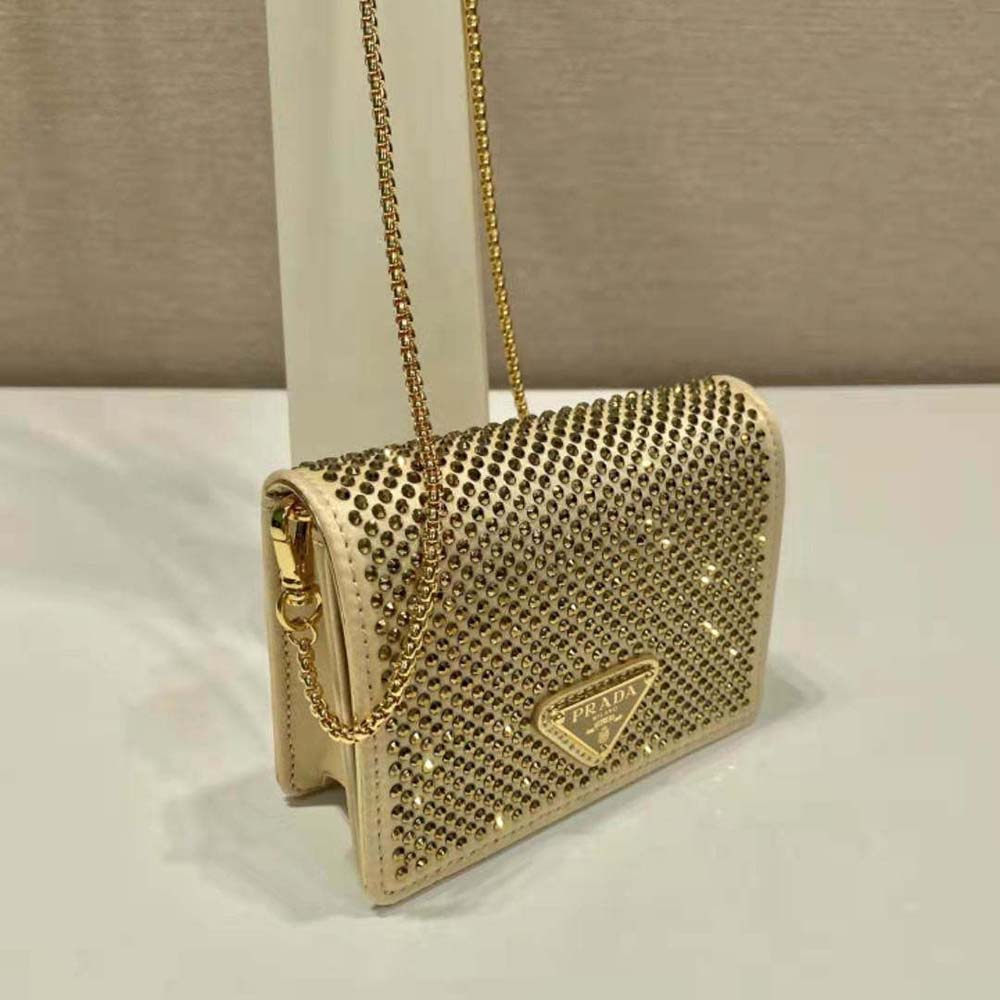 Prada Women Cardholder with Shoulder Strap and Crystals-Gold - image 4