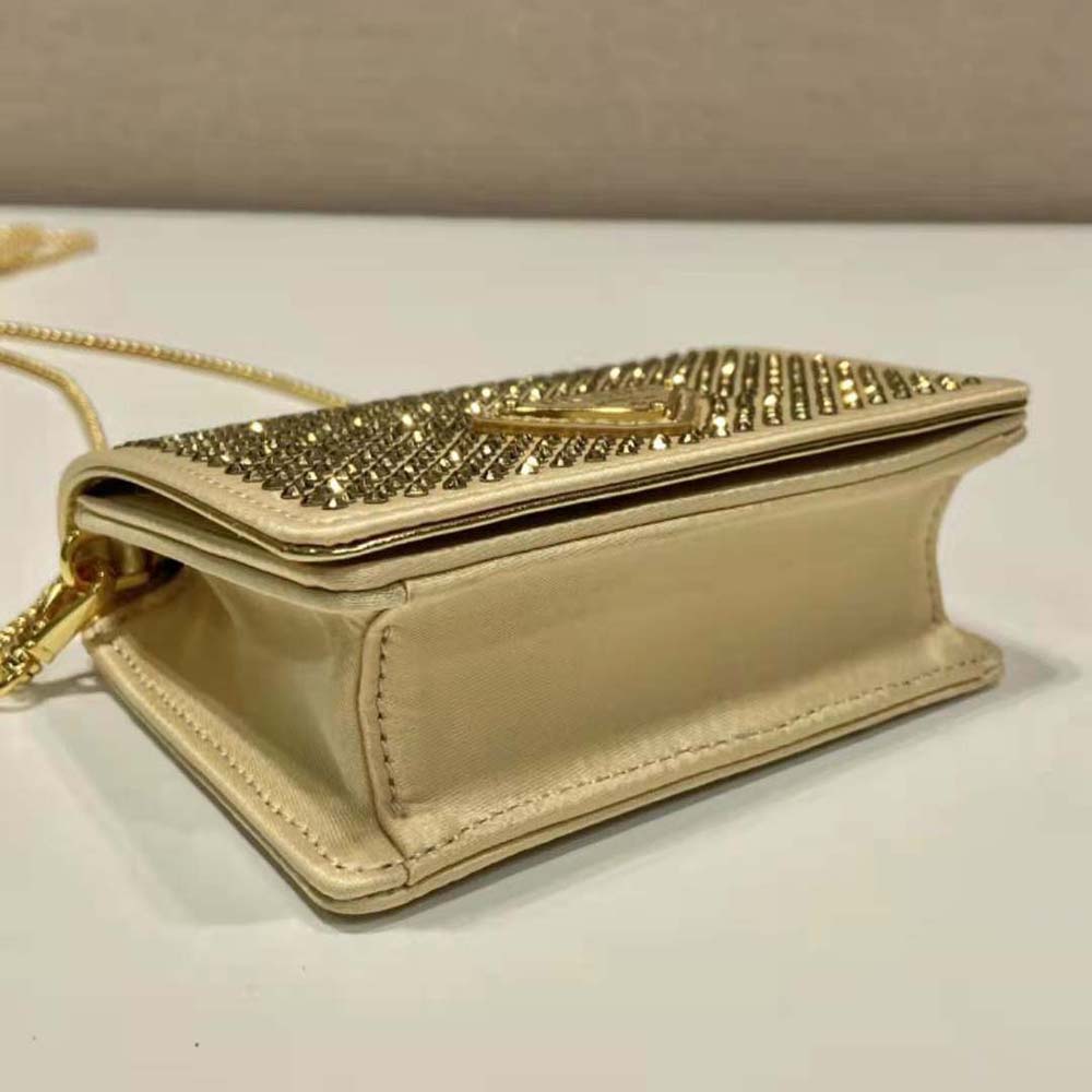 Prada Women Cardholder with Shoulder Strap and Crystals-Gold - image 8