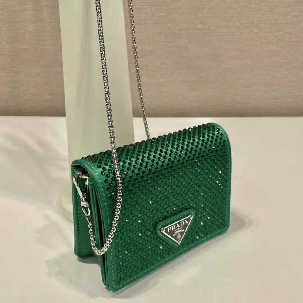 Prada Women Cardholder with Shoulder Strap and Crystals-Green - image 6