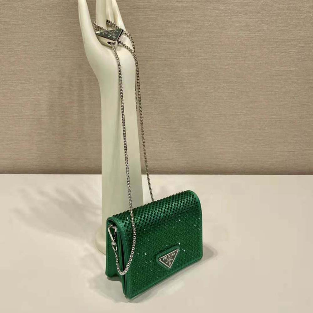 Prada Women Cardholder with Shoulder Strap and Crystals-Green - image 4