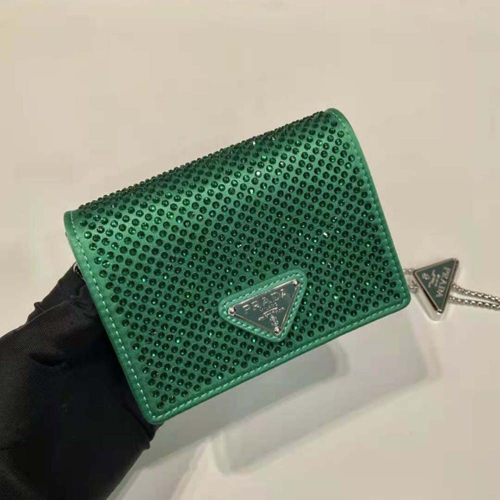 Prada Women Cardholder with Shoulder Strap and Crystals-Green - image 5